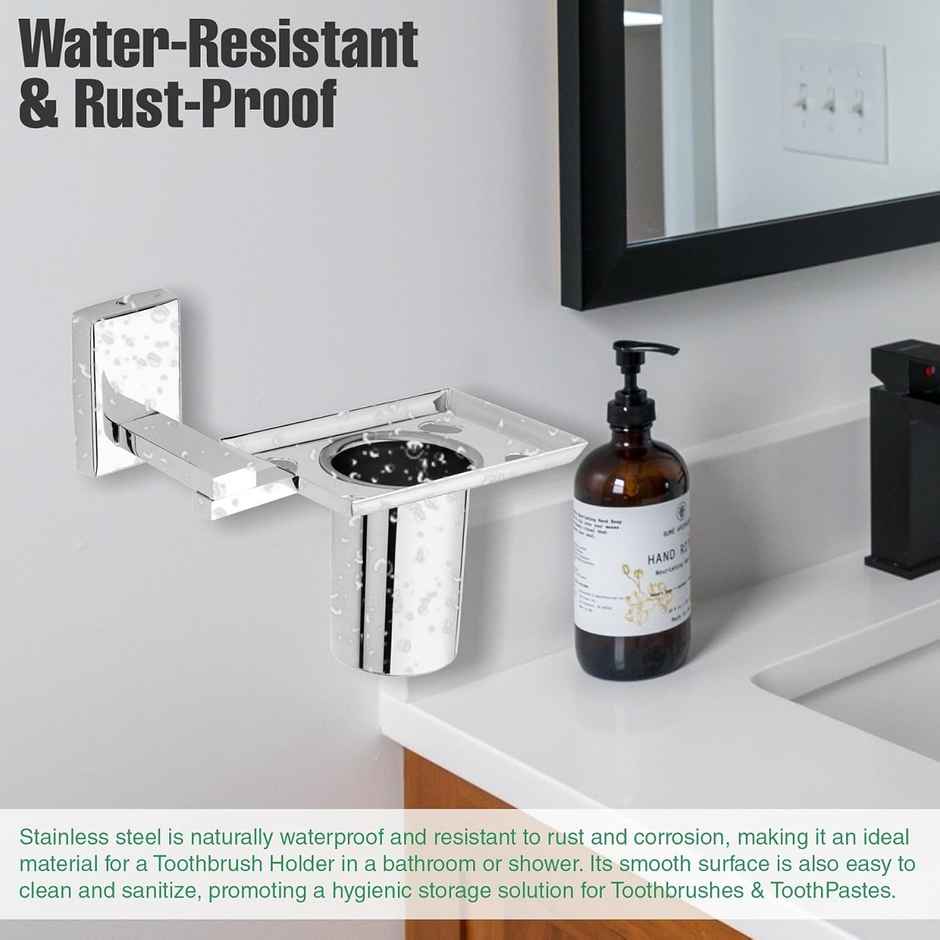 Gloxy Wall Mount Toothbrush Holder & Tumbler Stand for Bathroom SS304