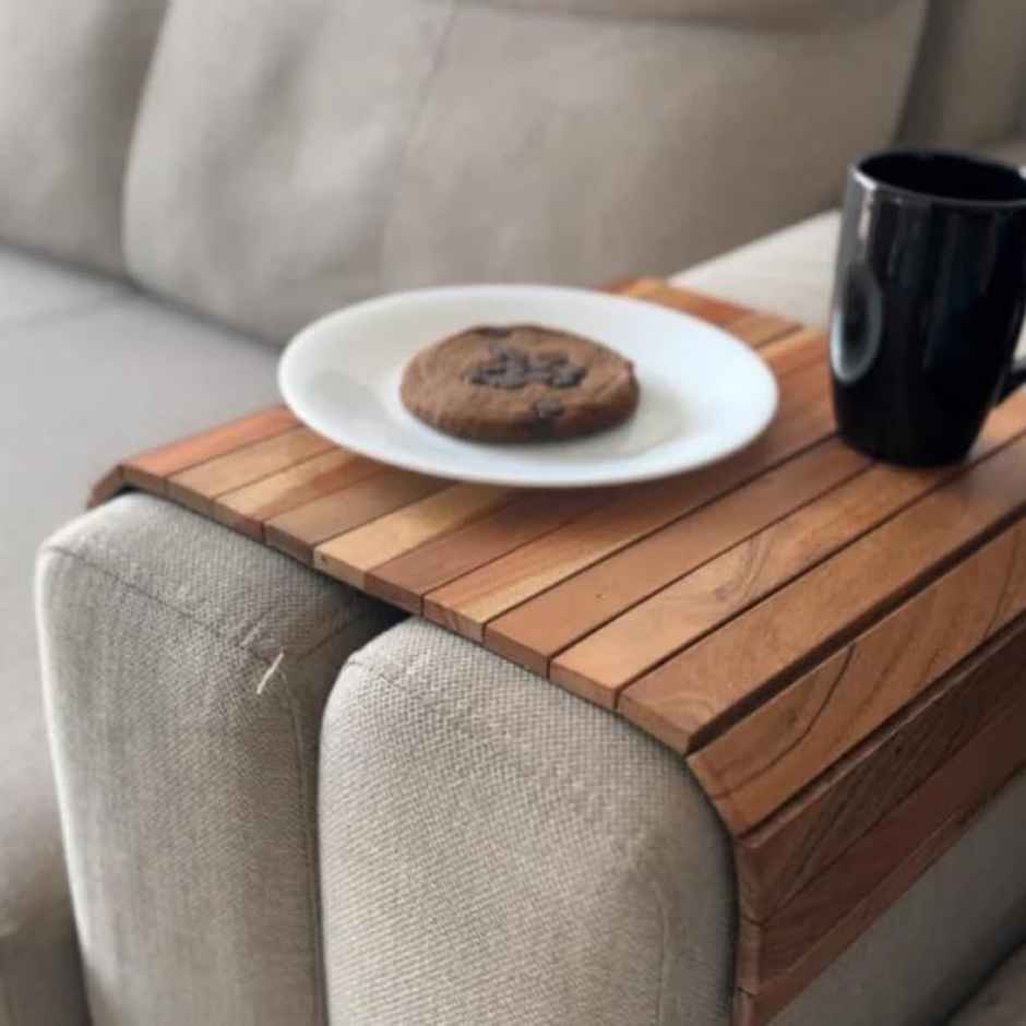 Vesta Homes Acacia Wood Sofa Armrest Tray|Tambour Tray| Foldable|Dining Table Mat|43 X 28 X 1.3 Cm