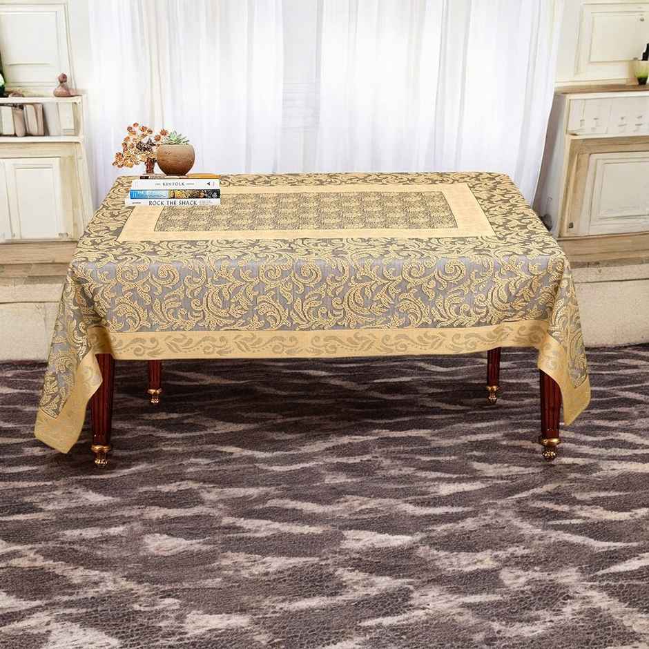 Kuber Industries Leaf Design Cotton Table Cover for 4-Seater | Dining Center Table | Gold