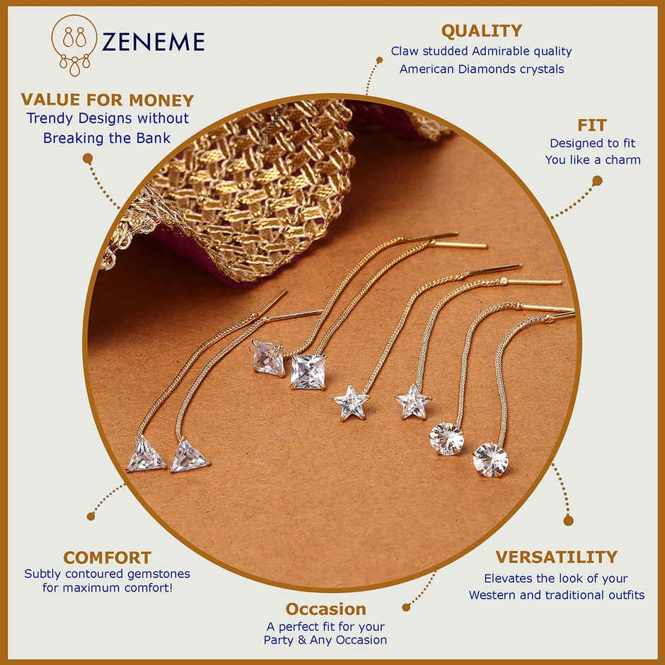 Zeneme Gold Plated Red Teardrop Shaped 4 Pair Studs Earrings For Women & Girls