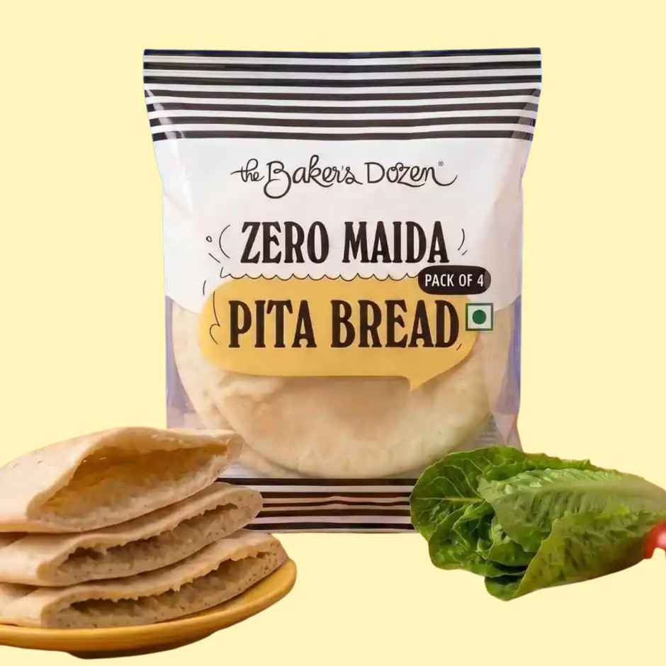 The Baker's Dozen Zero Maida Pita Bread | Whole Wheat | Gut Friendly | Flat Bread | Clean Label