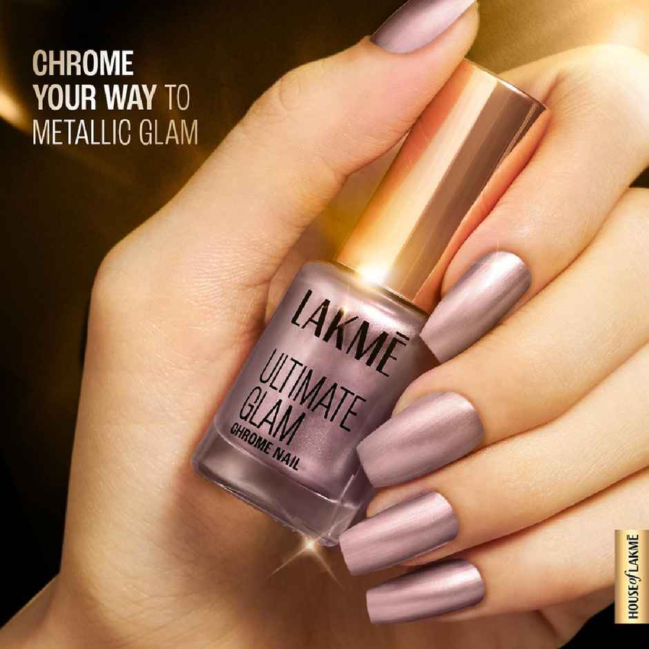 Lakme Ultimate Glam Chrome Nail Paint | Metallic Finish, Quick Dry Formula | Dusty Rose