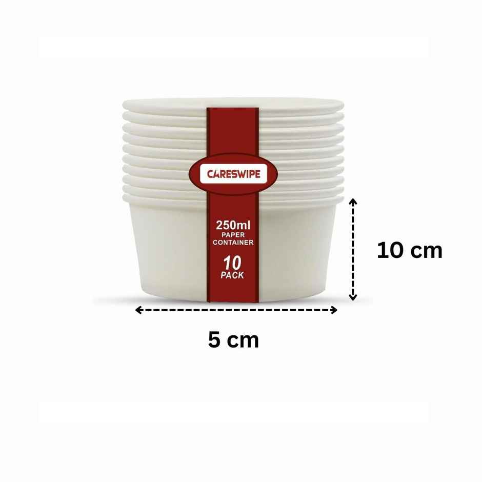 Round Disposable Container Box | Without Lid | 250 ml | Pack of 10 | Careswipe