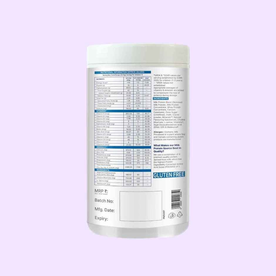Gritzo Supermilk Overall Growth | 2-6y Boy & Girl | 6g Protein Powder | Double Chocolate