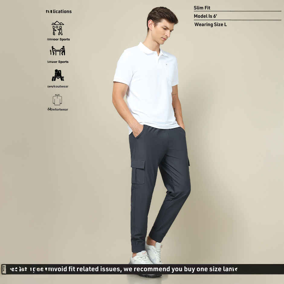 Technosport Men Poly Solid Slim Fit Sports Cargo Joggers with DURACOOL+ | Carbon Grey | XL