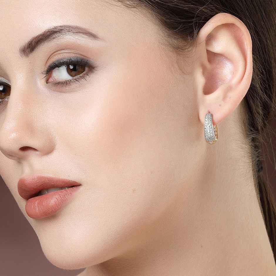 Zeneme Gold Plated Cubic Zirconia Studded Contemporary Hoop Earrings For Women & Girls