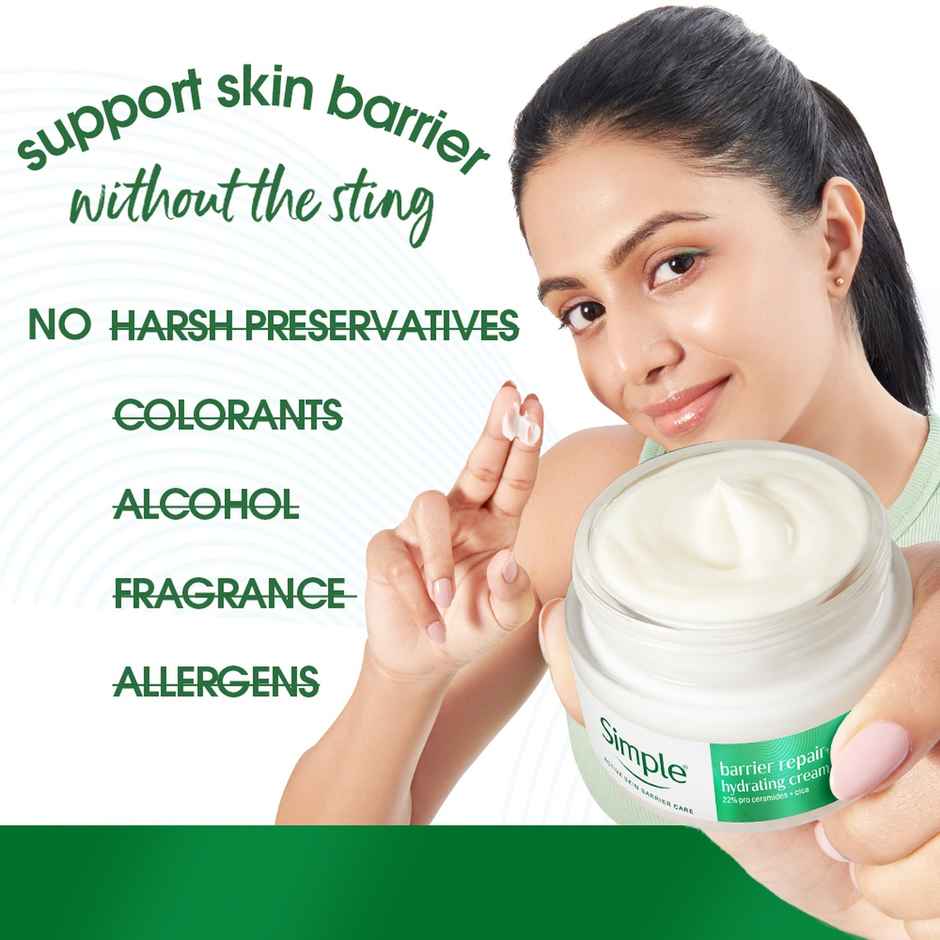 Simple Barrier Repair+ Hydrating Cream | 22% Ceramide Boosters | Moisturiser