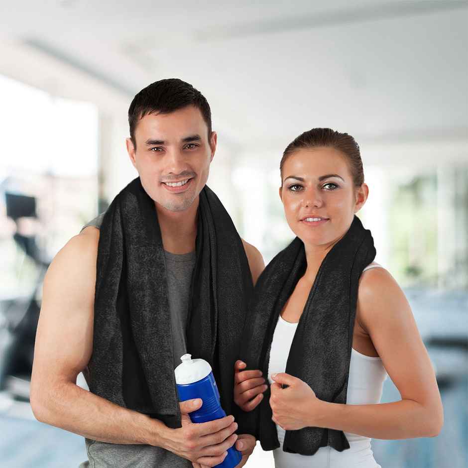 Sassoon Microfiber Gym-Sports Towel | 450 GSM | Black | Pack of 2 | 40 x 60 cm
