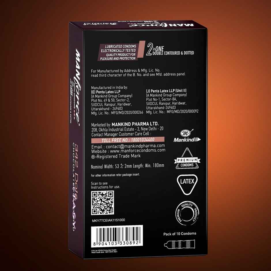 Manforce Xotic 2 in 1 | Contoured, Dotted Chocolate Flavoured Condoms