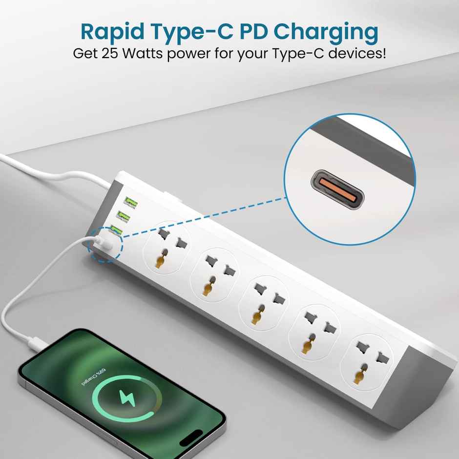 Portronics Power Plate 14 Extension Board with 10 Universal Sockets,3 Meter Long Cord, 2500W(White)