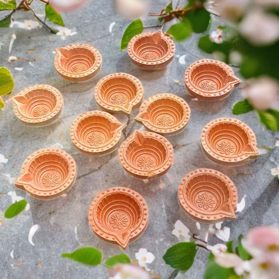 Crafted Morpankh Mitti Diya | Pack of 12 | Clay Diya | DiaCraft
