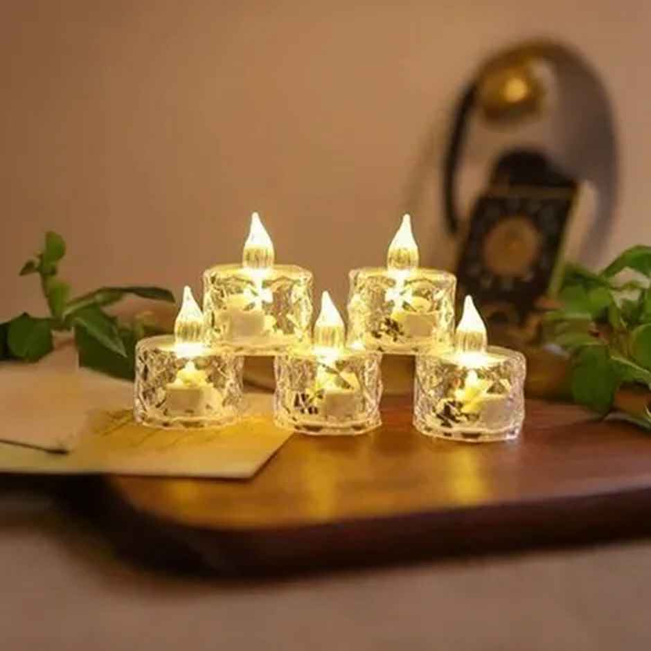 DesiDiya LED Crystal Tea Candle Light - Warm White (6 Pcs)