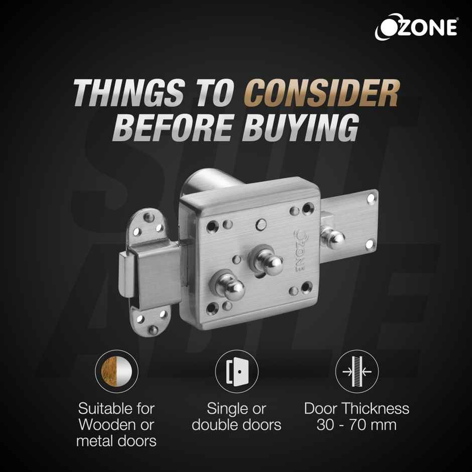 Ozone Night Latch With High-Strength Deadbolt | Door Thickness 40mm - Stainless Steel Finish