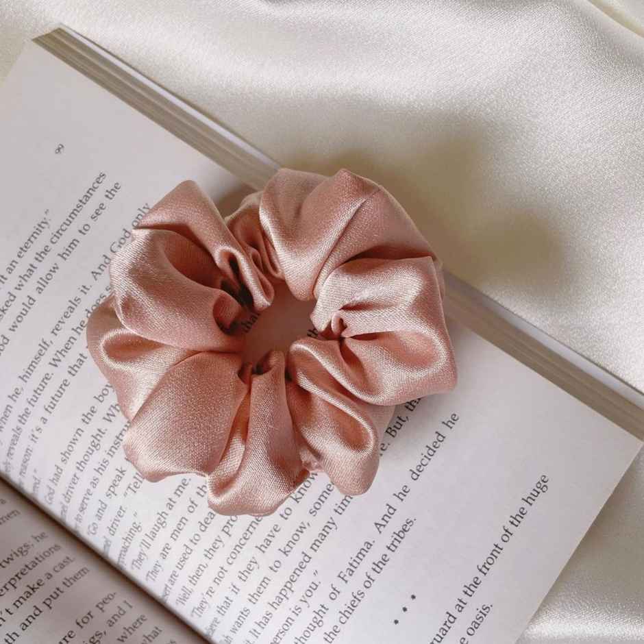 Mueras Silk Satin Hair Ties Scrunchies in Rosegold and Dark Pink - Pack of 2