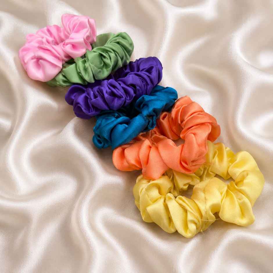 The Opal Factory Hair Accessories | Satin Scrunchies for Kids | Bright Multi | Mini