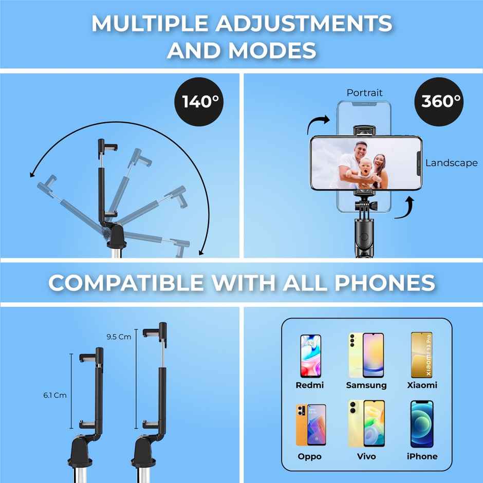 Kratos Multi Purpose Selfie Stick with Tripod Stand for Mobile Phone with Bluetooth Remote