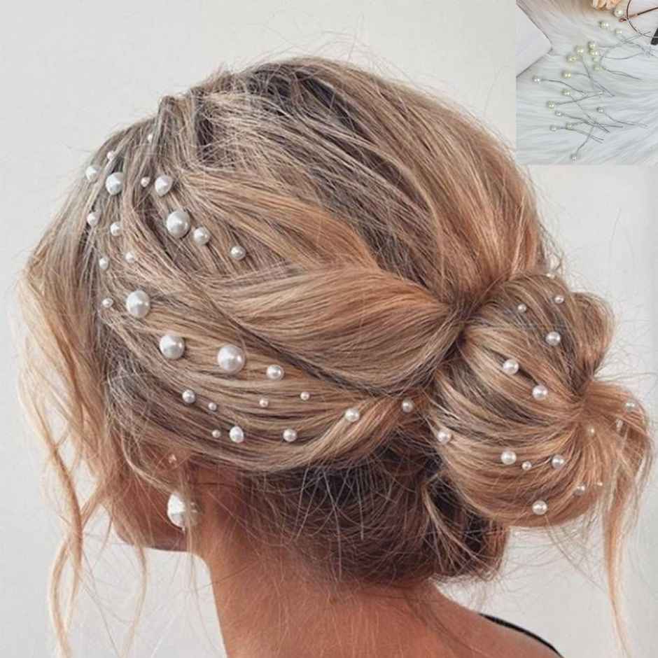 The Opal Factory Hair Accessories | 3 Size Mix Pearl Hair Stick for Girls and Women l Set of 20