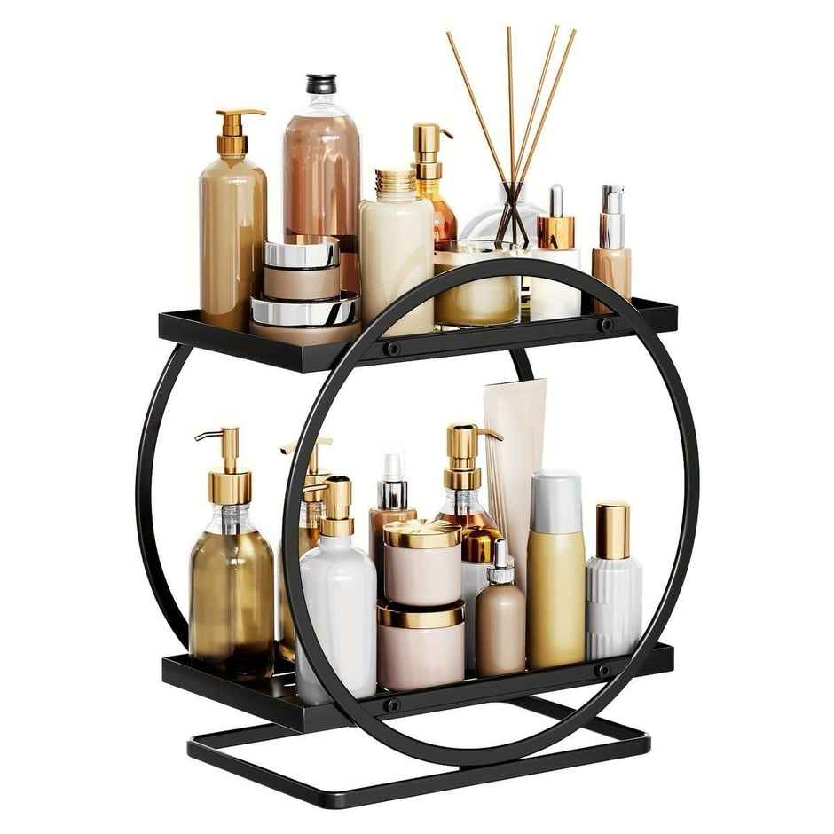 Go Hooked 2-Tier Metal Vanity Storage Organizer | Space-Saving Countertop Shelf