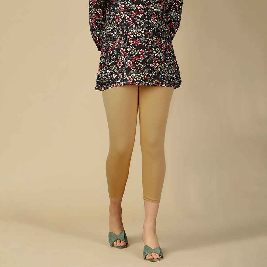 PYNK By Lux Cozi Super Soft 360 Stretch Premium Cotton Capri | Beige | Free Size