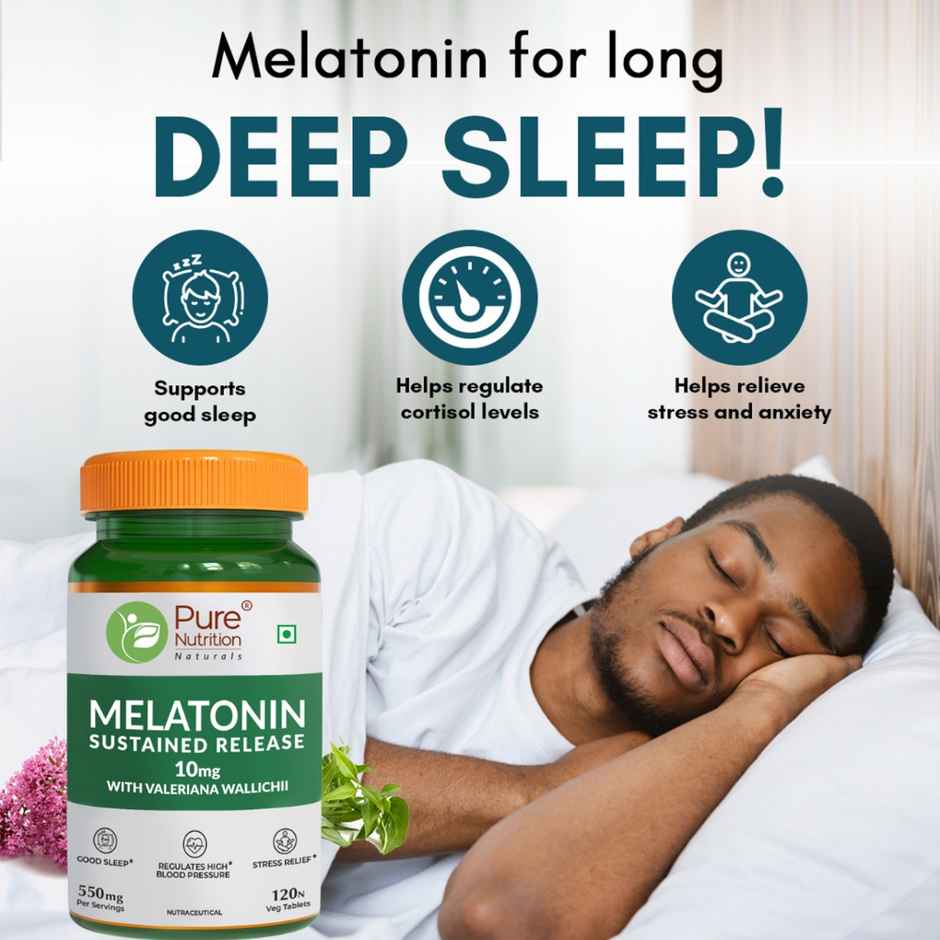 Pure Nutrition Melatonin 10mg | Sleep Support, Relaxation & Healthy Sleep Cycle | 120 Tablets