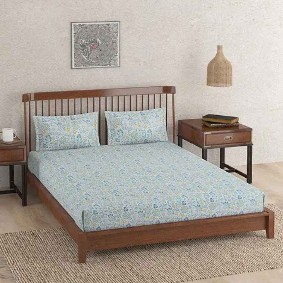 Fabindia Cotton Printed Double Bedsheet With 2 Pillow Covers