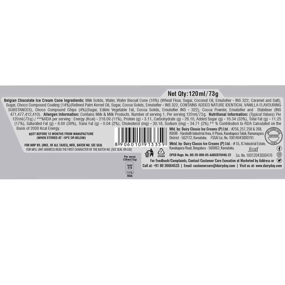 Dairy Day Belgian Chocolate Ice Cream Cone Combo 