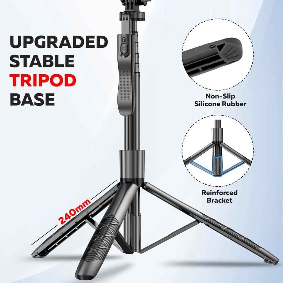 Kratos 61" Long Selfie Stick with Tripod| Aluminium| Handle for video Shooting| 6 Section design