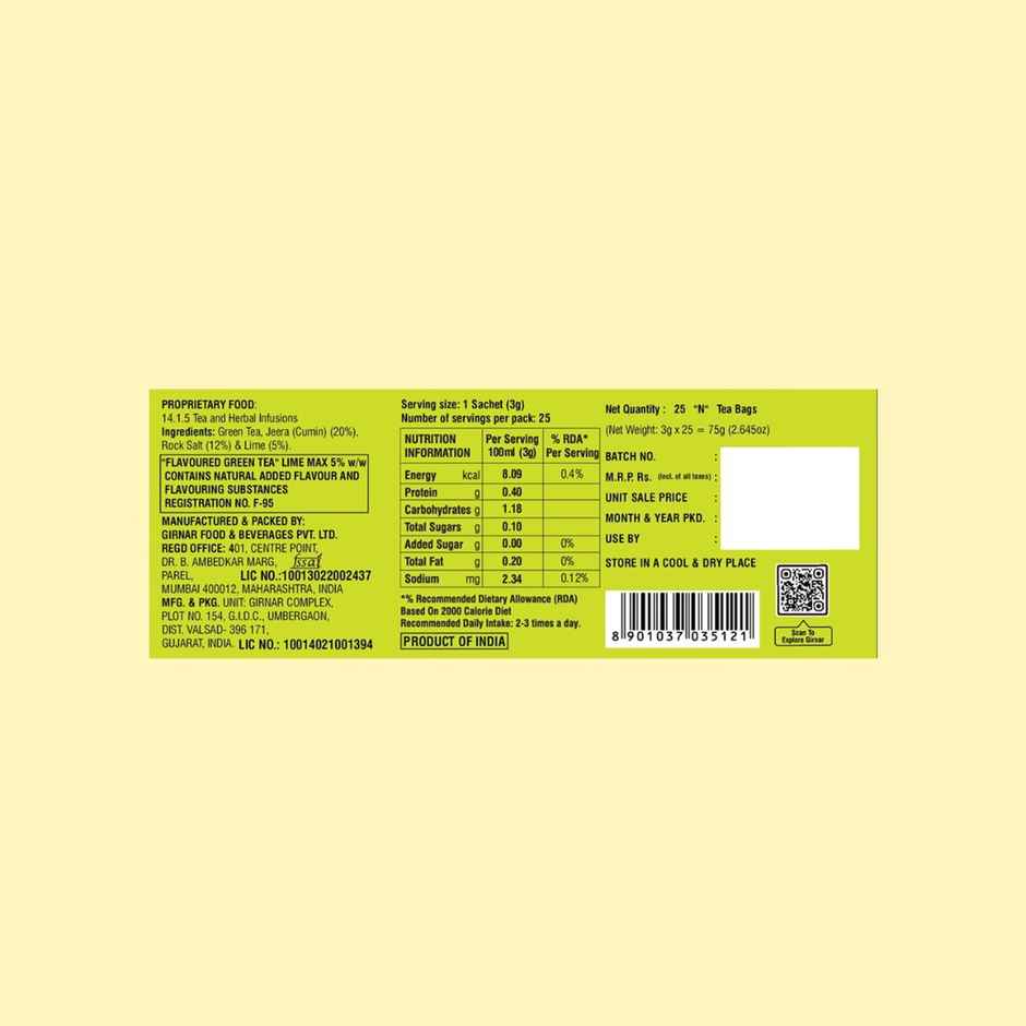Girnar Jeera Lime Green Tea Bags
