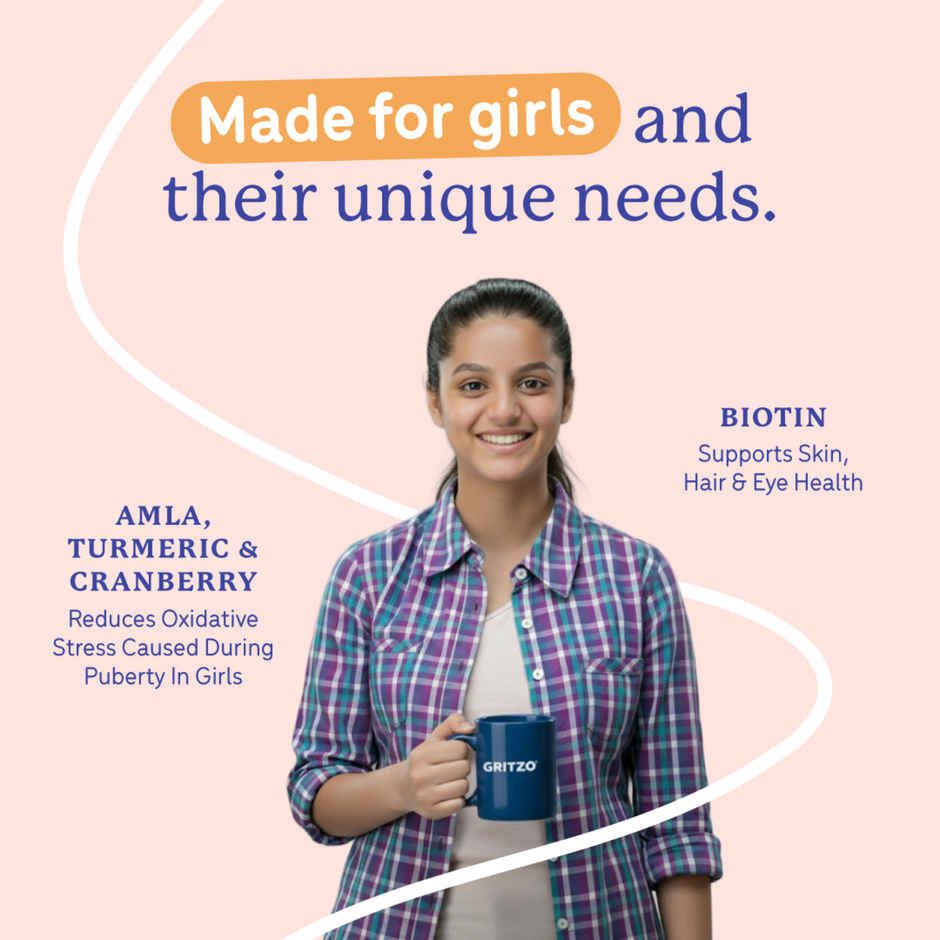 Gritzo Supermilk Growth+ (Formerly Height+) (13+ Yrs Girls) | Double Chocolate, 12 Scoops