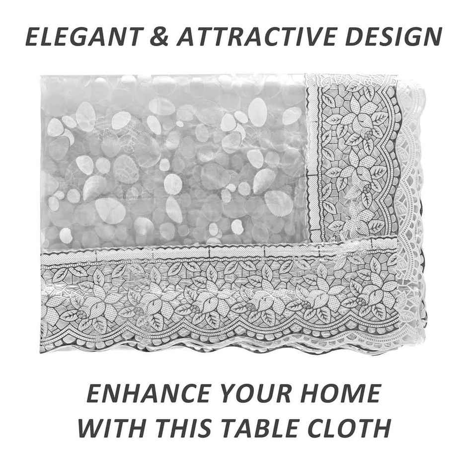 Kuber Industries 3D Coin Print Center Table Cover 4 Seater with Silver Lace (Transparent)