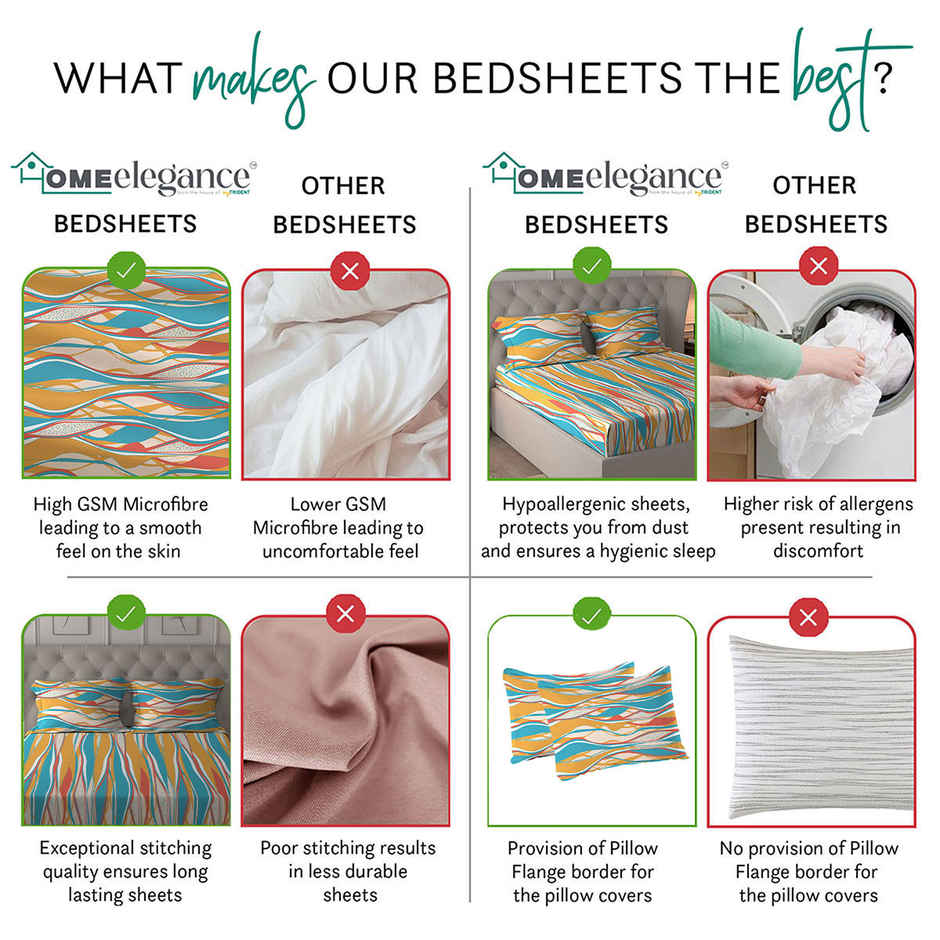 Home Elegance by myTrident Microfiber Bedsheet Set | Queen Size Double Bed sheet | 2 Pillow Covers | Zenith