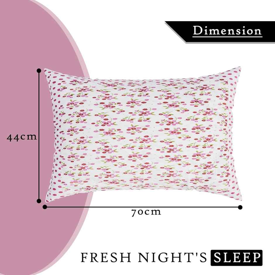 Kuber Industries Dot Pink Flower Premium Cotton Pillow Cover for Bedroom | Set of 2 | White