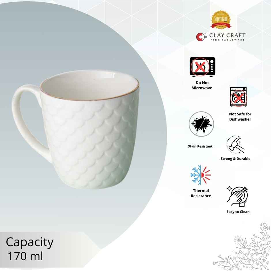 Clay Craft Fine Ceramic Ripple Coffee Mug Set Of 6 | Cups For Tea and Coffee | Mug Set | Gift Set