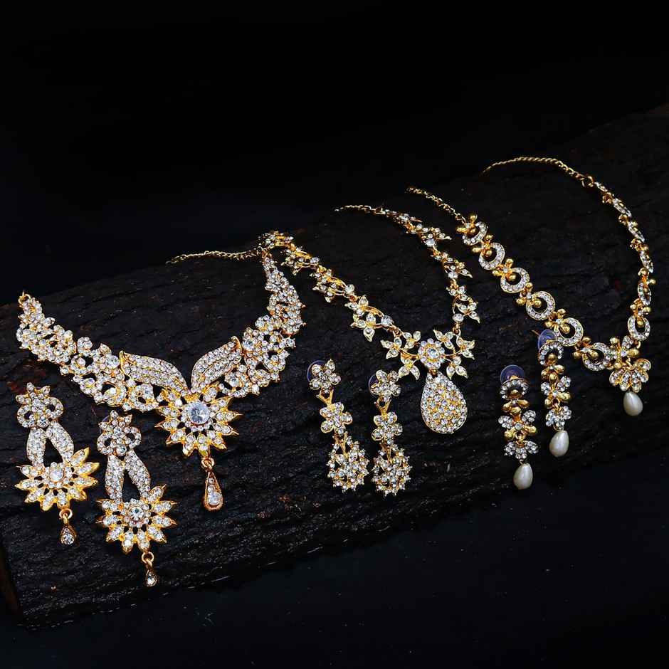 Sukkhi Dazzling Gold Plated Austrian Diamond Choker Necklace Set Combo For Women