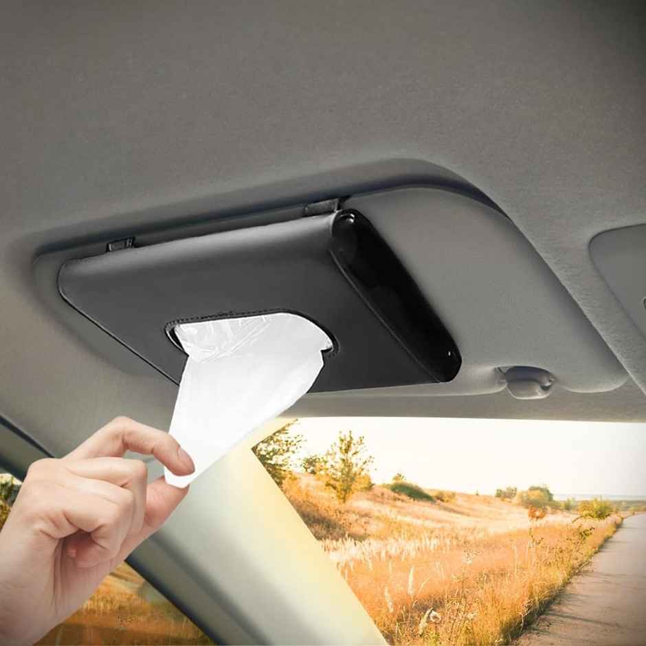 Autoguys Universal Tissue Holder For Car With 1 Set Tissues Included - Black