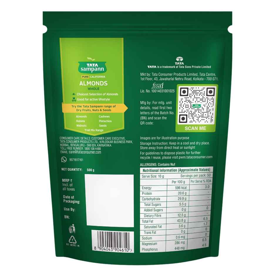 Tata Sampann Totally Pure California Almonds/Badam Giri | Whole Premium Quality
