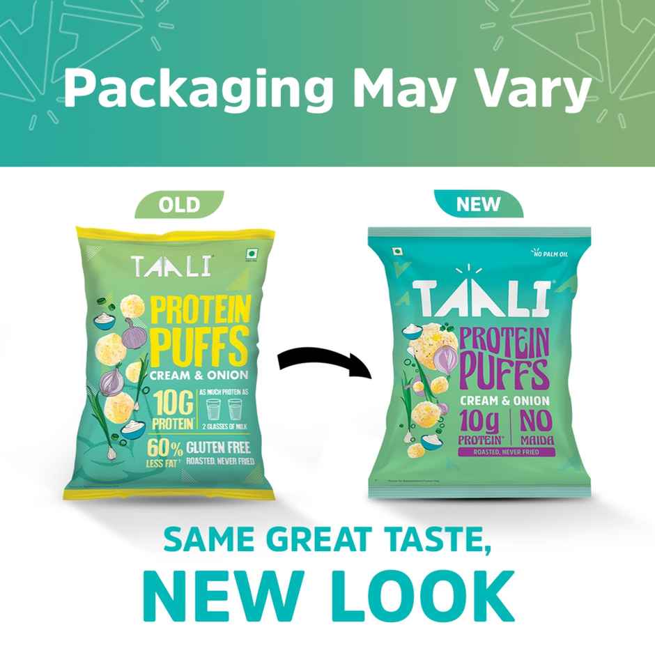Taali Protein Puffs - Cream & Onion, Roasted, Corn & Jowar Puff, No Maida