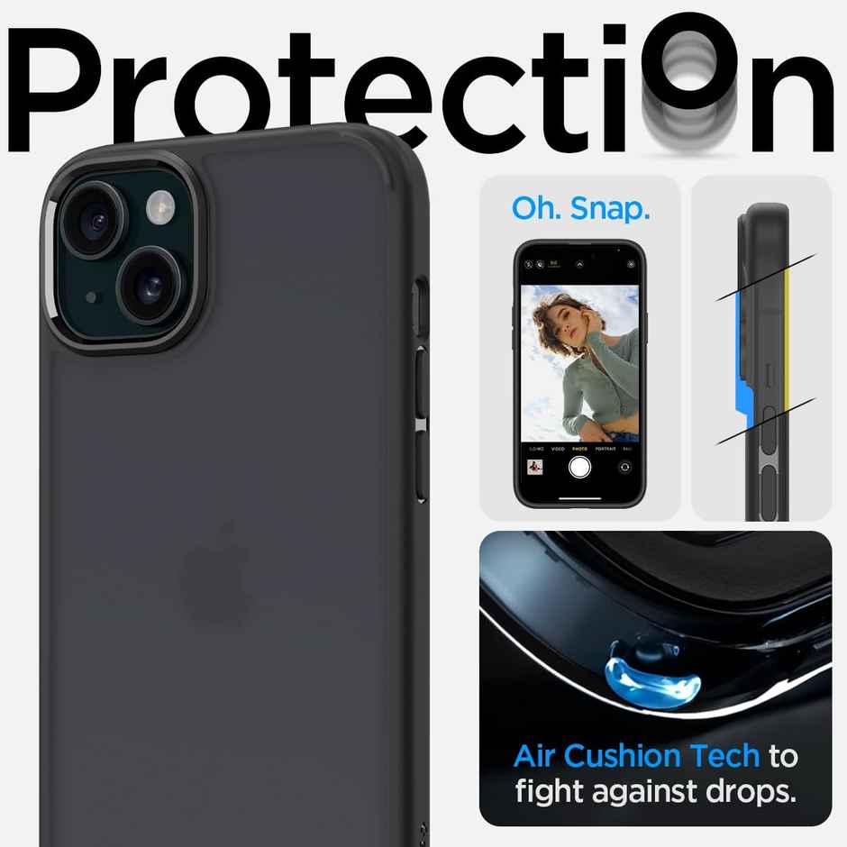 Spigen Ultra Hybrid Back Cover Case Compatible with iPhone 15 (TPU + Poly Carbonate | Frost Black)