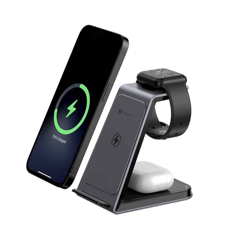 Portronics Freedom Trio 15w 3in1 Wireless Charger for iPhone 15/15 Plus/15 Pro/15 Pro Max,iPhone 14/14 Plus/14 Pro/Max,iPhone 13/12/11 Series,iWatches and AirPods etc.