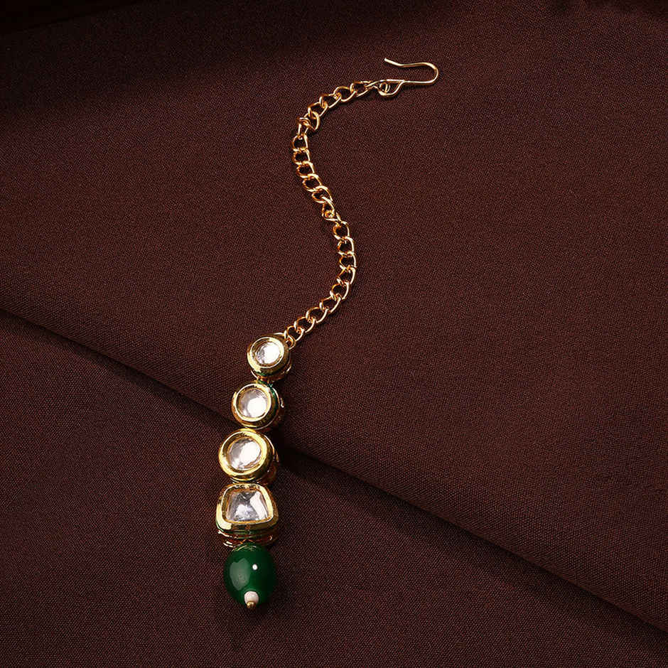 Priyaasi A Symphony Kundan Maangtika With Gold Plated And Green Bead