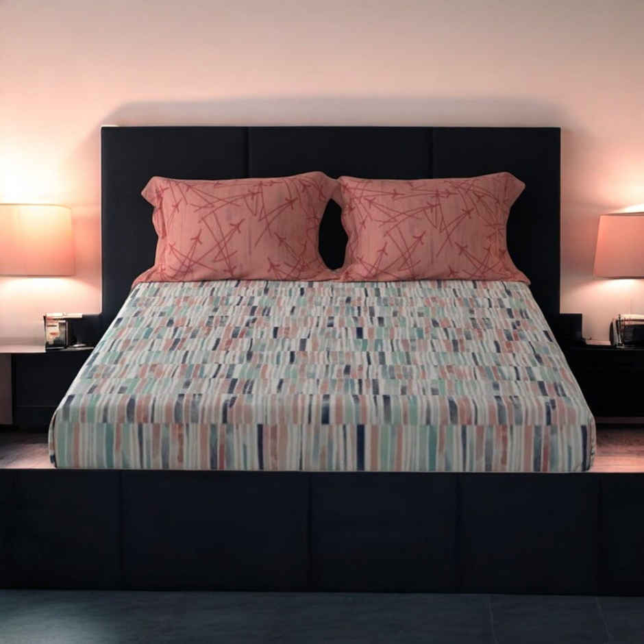 Urban Space Double 144 TC 100% Cotton Bedsheet | With 2 Pillow Covers | Stripes Pink | 96 x 89 in