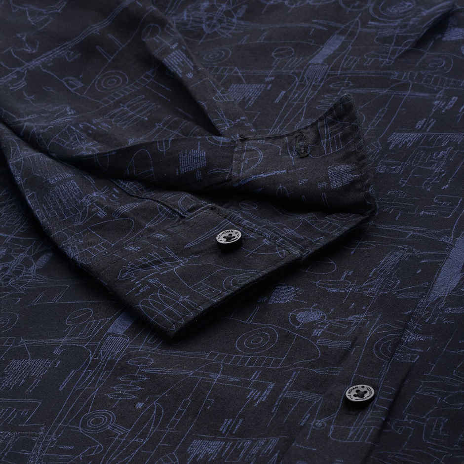 The Indian Garage Co Men's Slim Fit Abstract Print Casual Shirt | Black - M