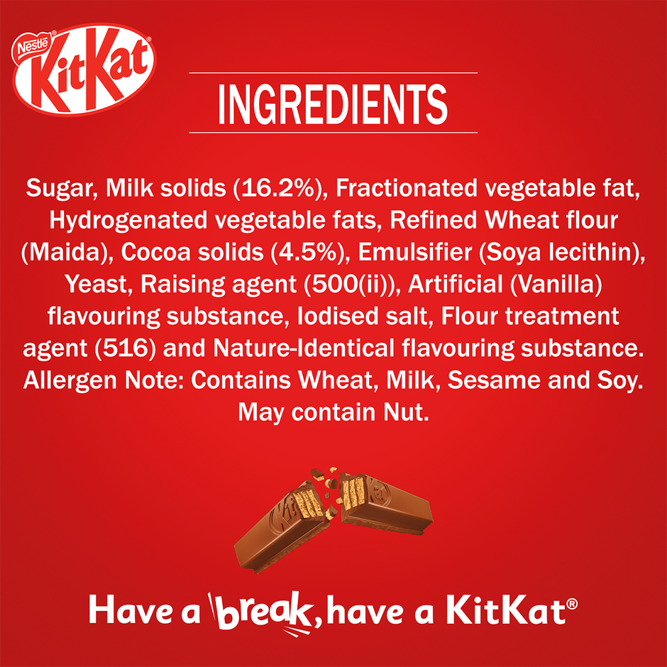 Nestle Kitkat 4 Fingers Choco Coated Wafer Chocolate Bar