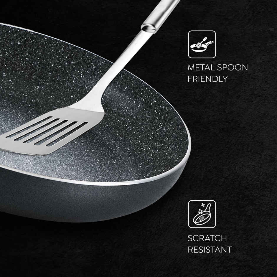 Prestige Omega Deluxe Granite Aluminum NonStick BYK Set,Kadai24cm/FP24cm/OT28cm with GlassLid,Black
