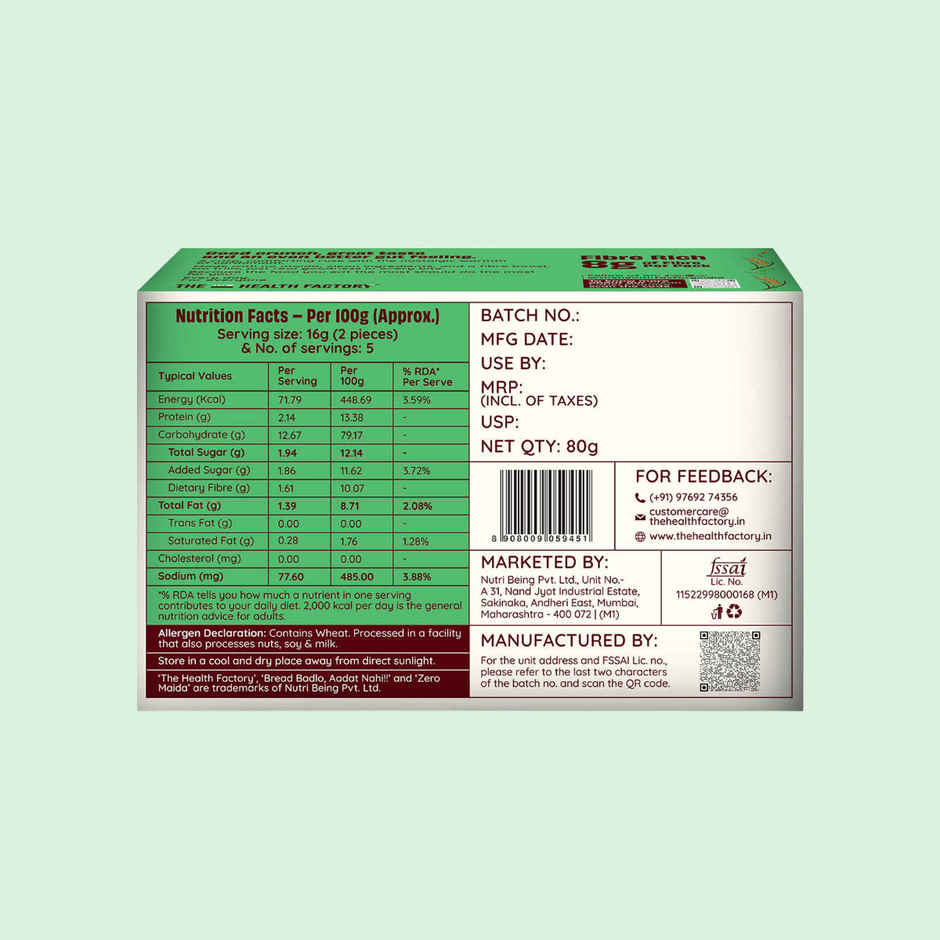 The Health Factory Elaichi Rusk | Zero Maida | Source of Protein & Fibre | Wheat Rusk Toast | Tea Time Snack