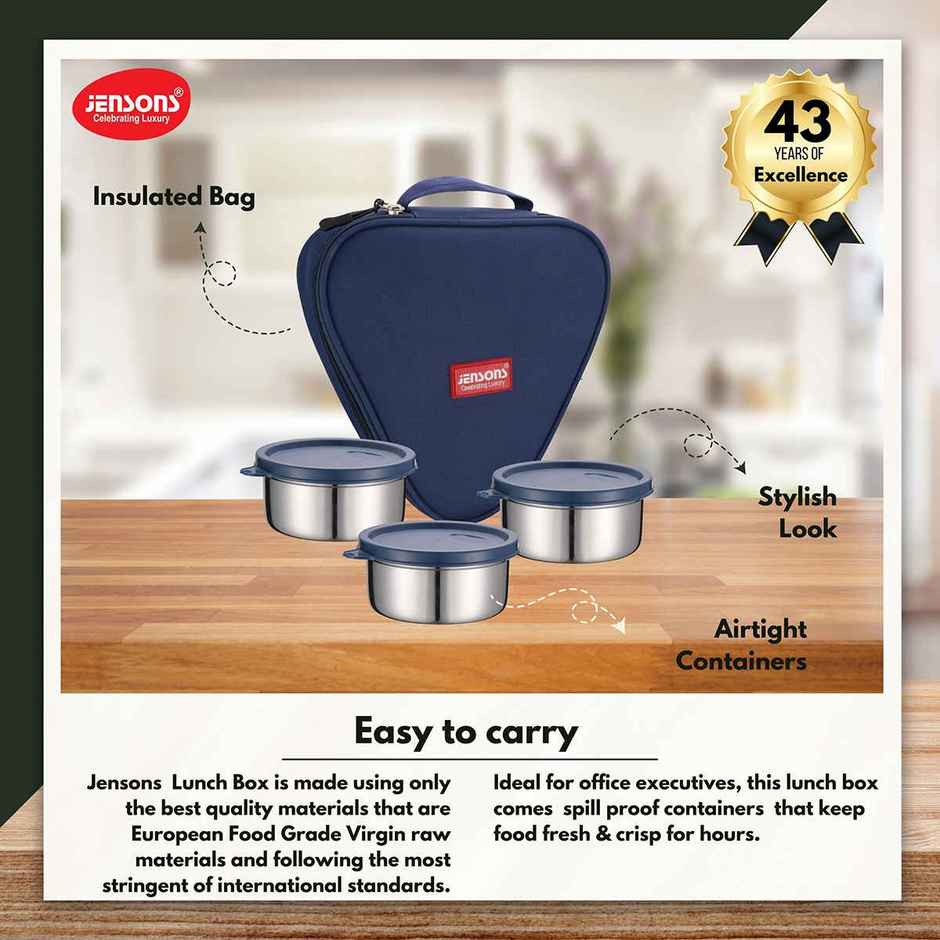 Jensons Stainless Steel Easy Trio Meal Lunch Box Dabbi 350ml x 3