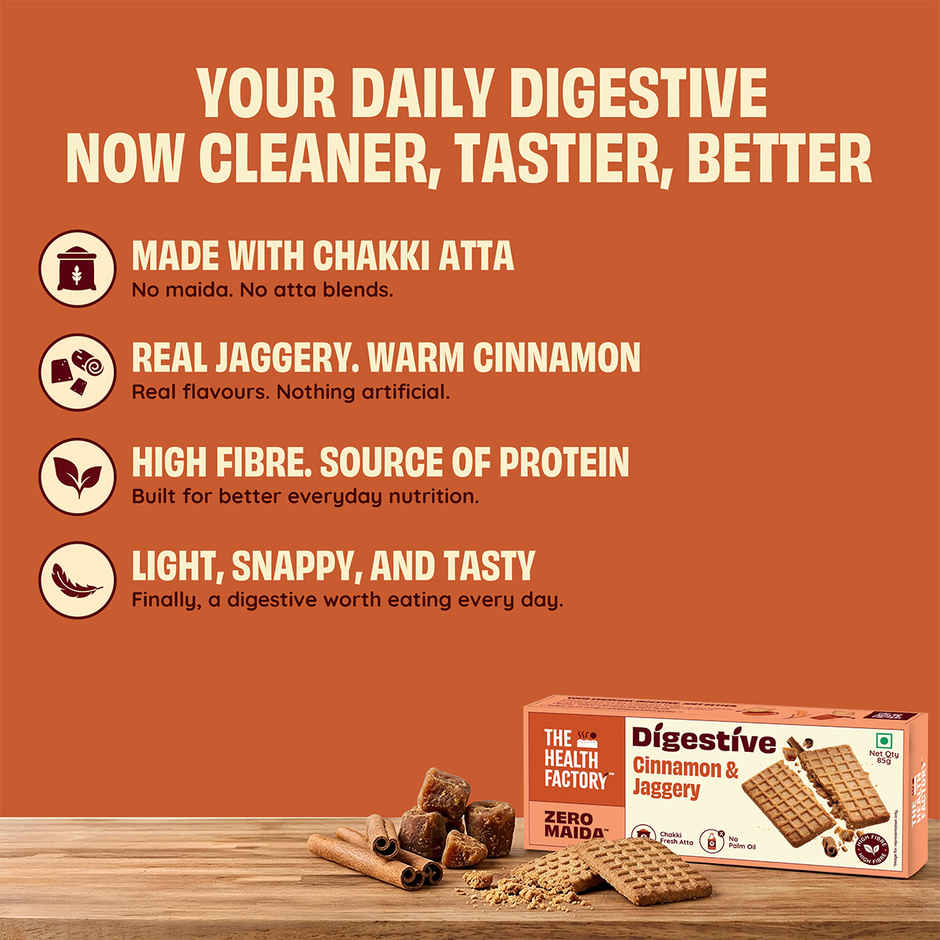 The Health Factory Super Fibre Digestive Cookie Biscuits - Cinnamon & Jaggery | Zero Maida