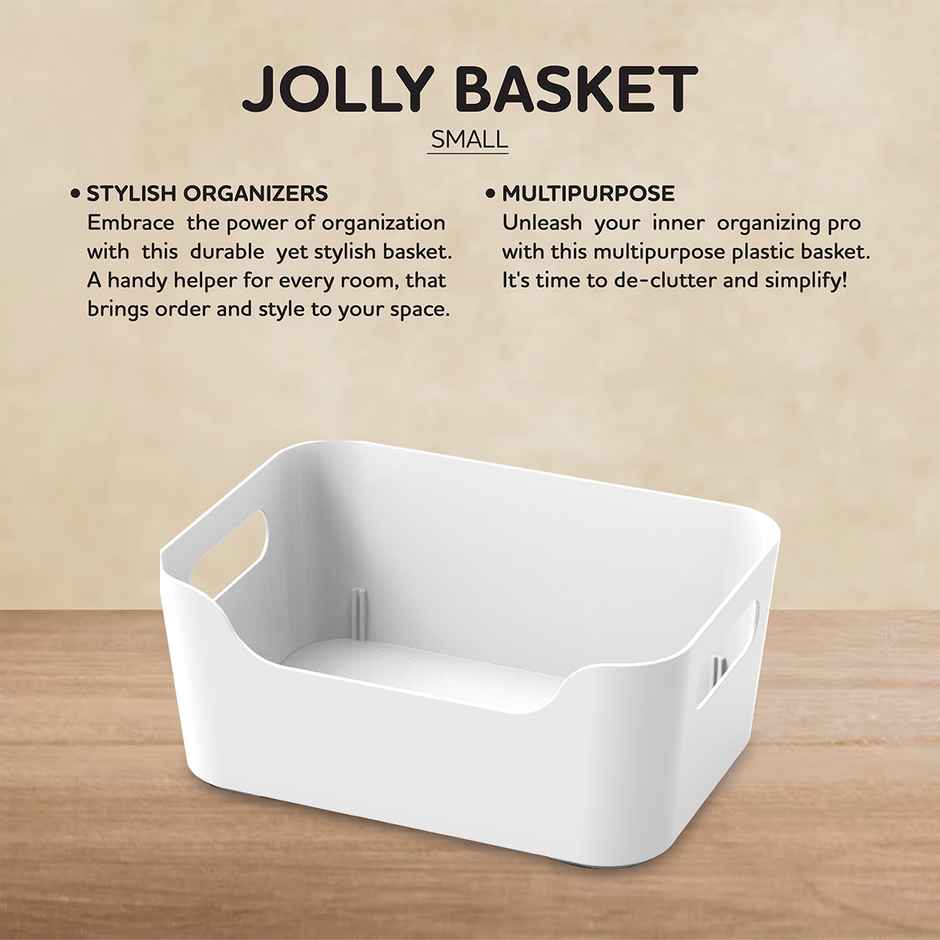 Kolorr Jolly Plastic Small Basket With Handle For Storage Box| Pack Of 3 - Nir White
