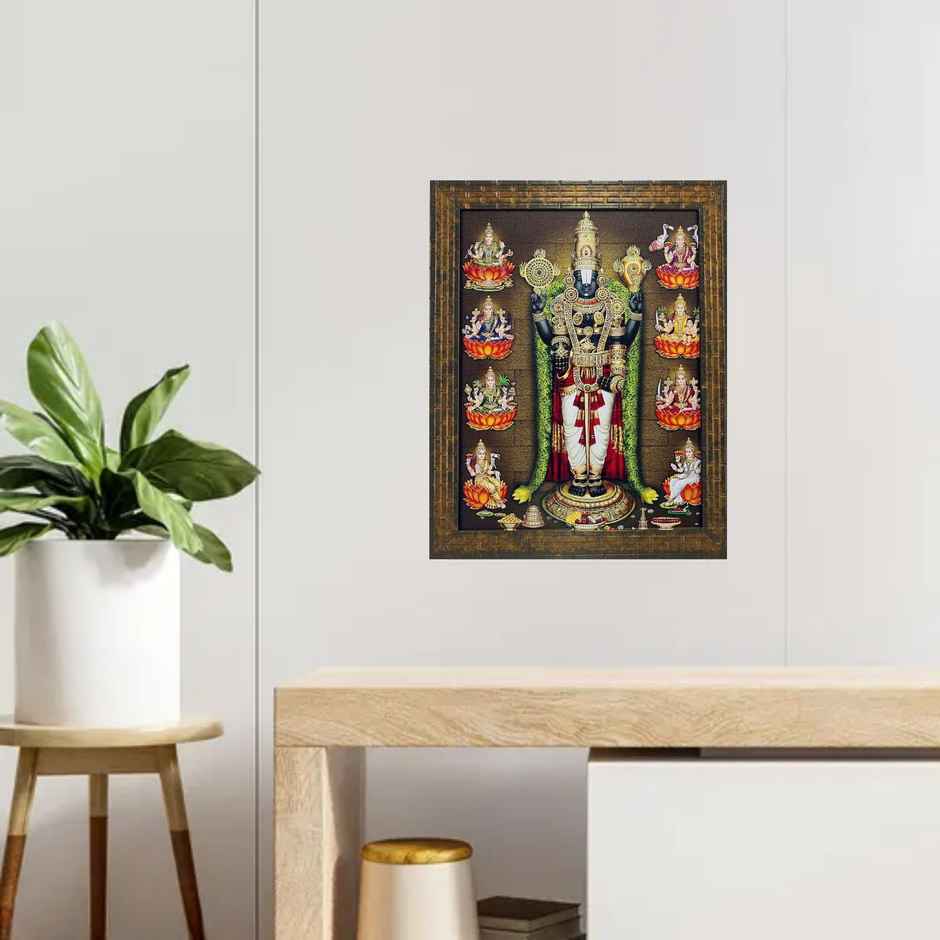 Indianara Tirupati Balaji Ashtalaxmi Painting With Frame 13 x 10 inch - 1400