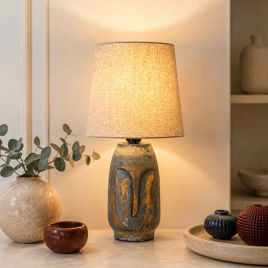 Homesake Small Retro Teardrop Table Lamp | Wood Grain Farmhouse | Bedroom & Living Room | Gray
